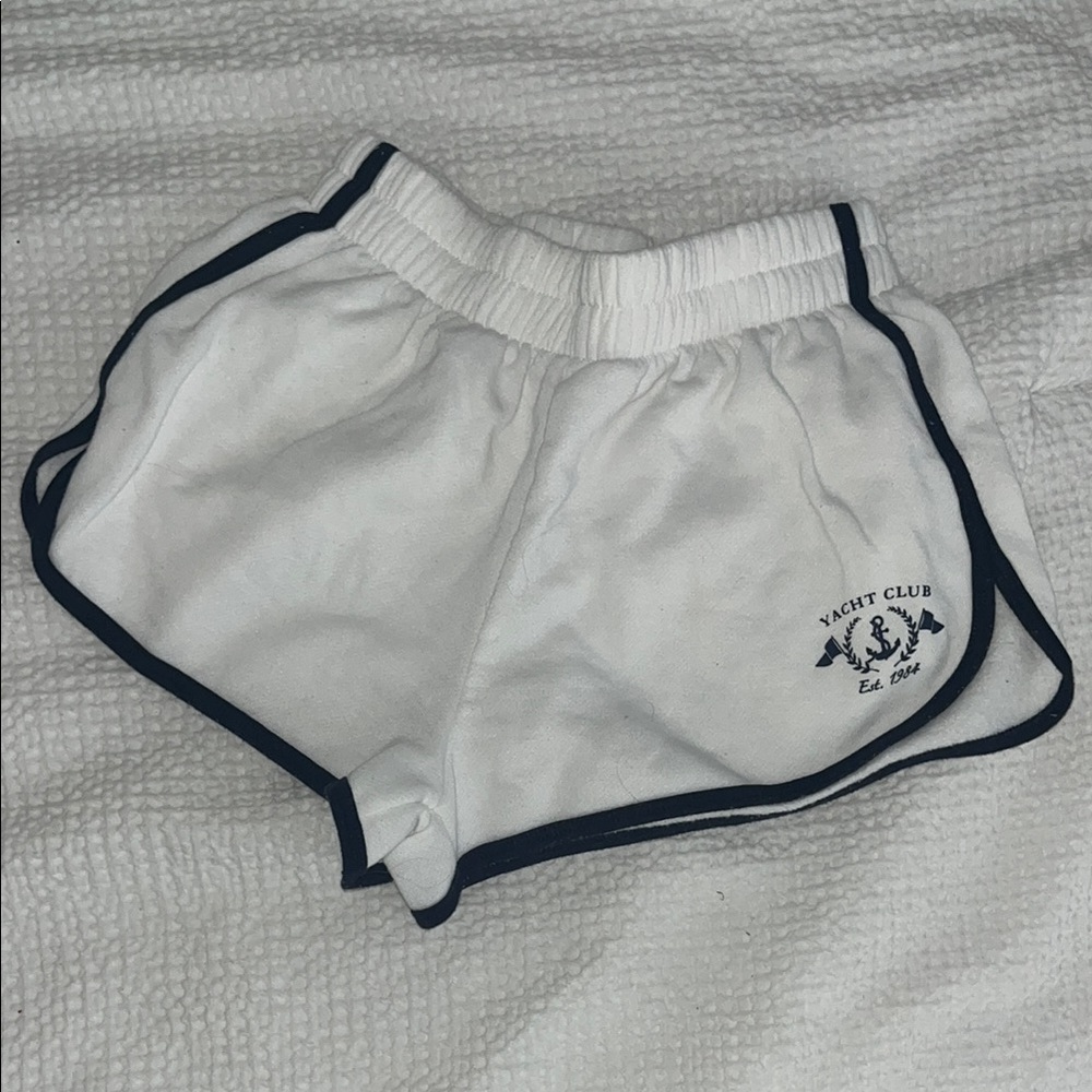 White Yacht Club Shorts with navy Trim from italian boutique